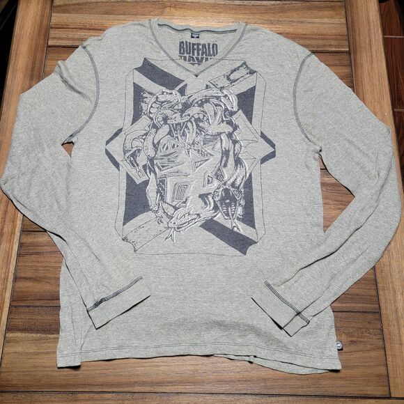 Buffalo David Bitton LS Lightweight Unisex Tee Snakes Grey - Size XL - Picture 1 of 4